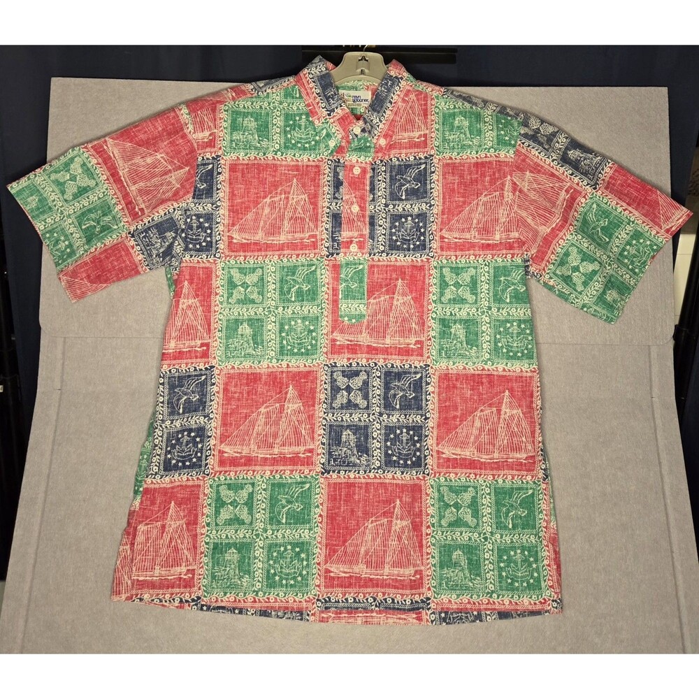 Reyn Spooner Teal/Red/Blue Large Shirt Sailor, Litehouse Sailing,Anchor Pullover